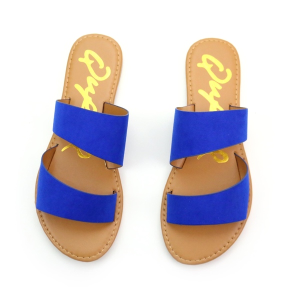 Qupid Athena Cobalt Blue Two Band Sandals NEW! - Picture 5 of 8